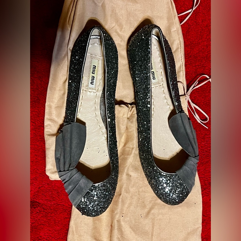 Miu Miu Black Sparkly Flats